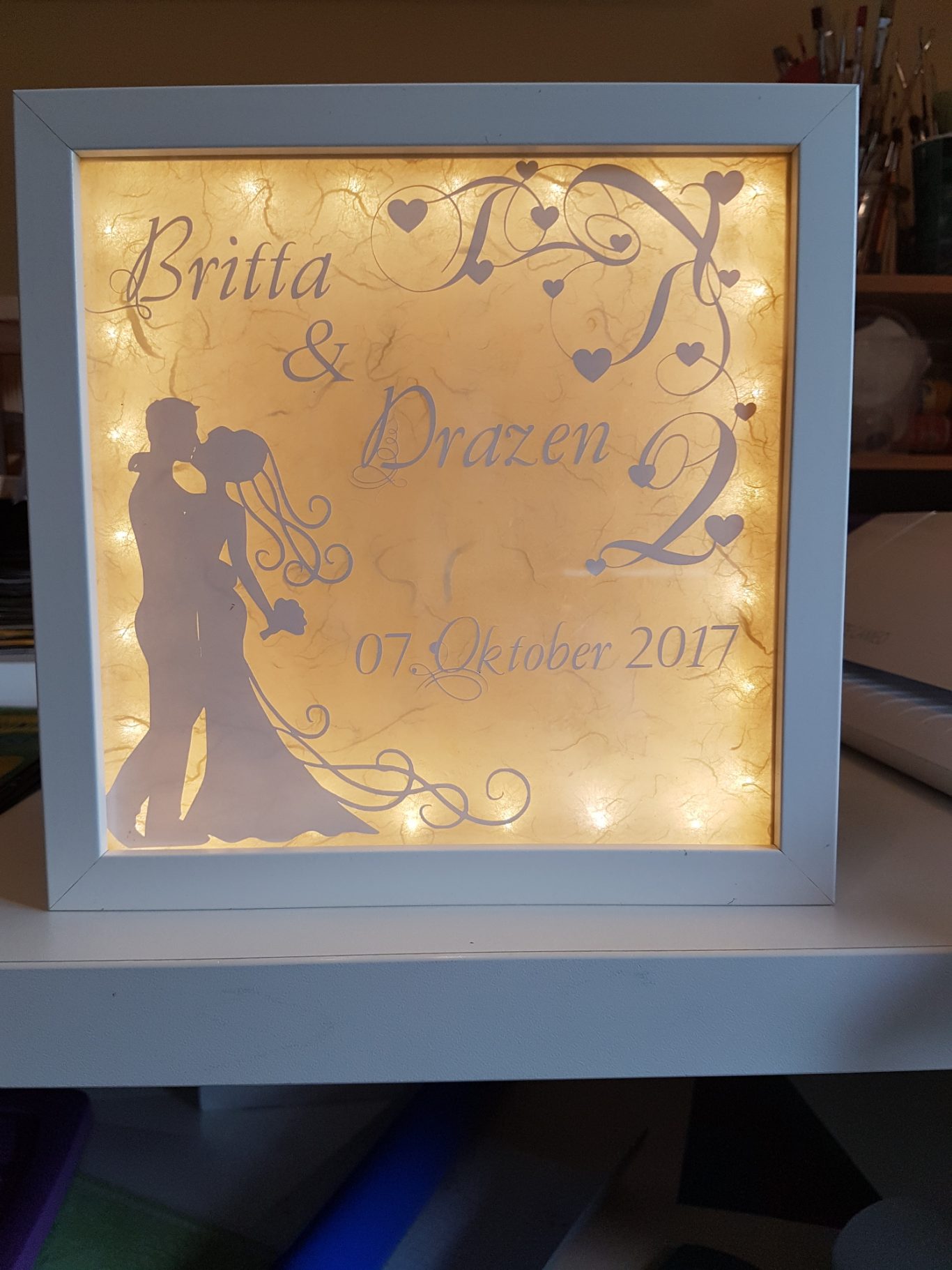 beleuchteter Rahmen zur Hochzeit